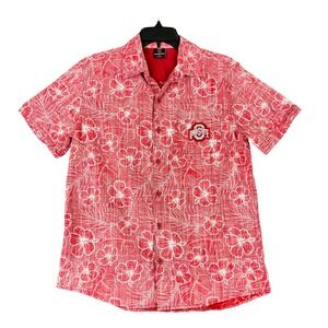 Ohio State Buckeyes Hawaiian Shirt Men M Red Floral Aloha OSU Campus Collection
